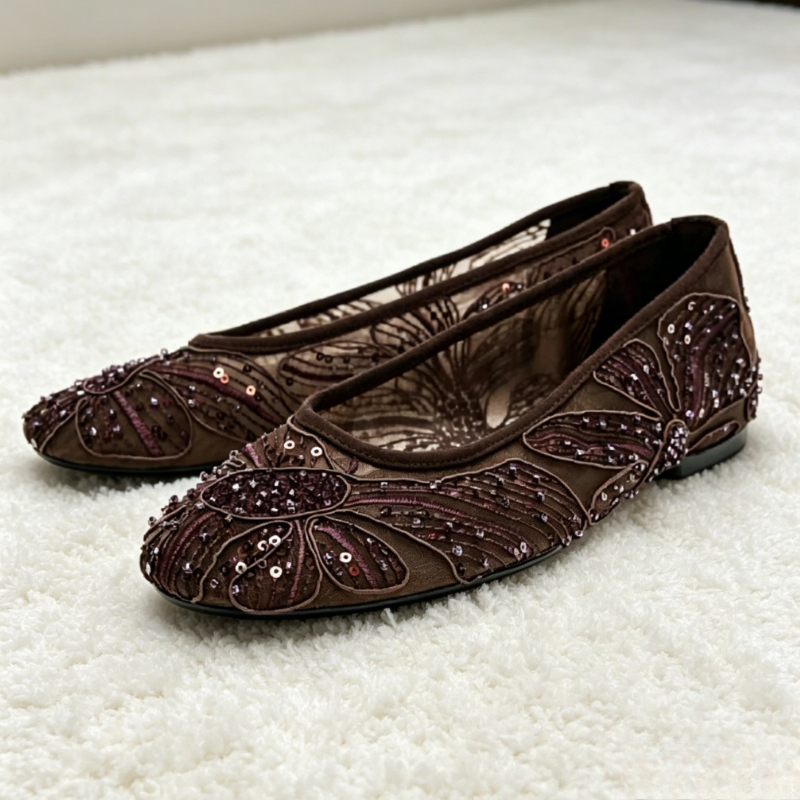 Embroidery Flat Shoes - Luxury Designer Ballet Flats for Women