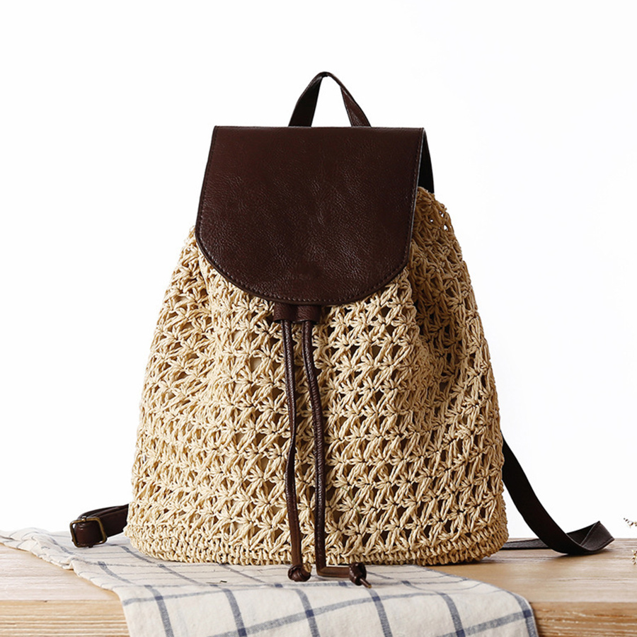 Embroidery Bali - Summer's straw flip backpack new women's