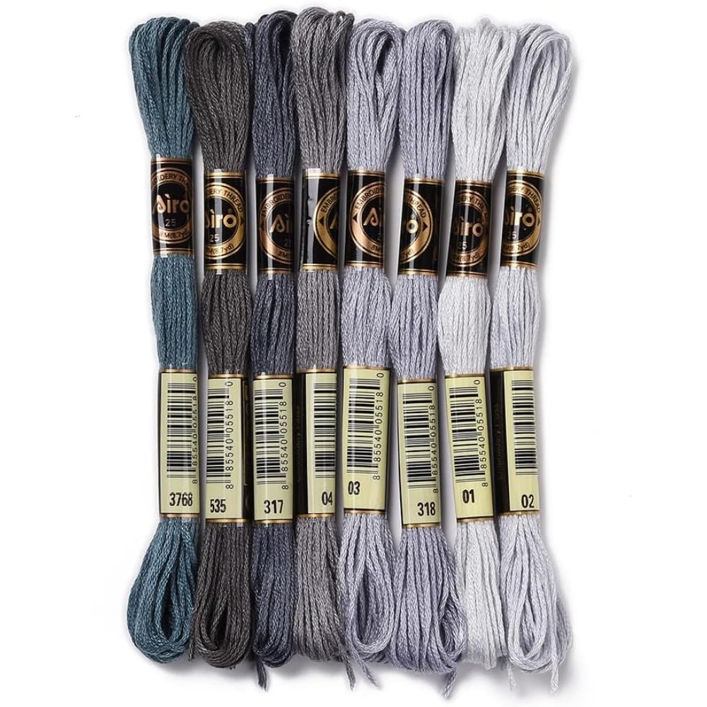 Embroidery Yarns - 8 Skeins 70 Yards Grey Friendship