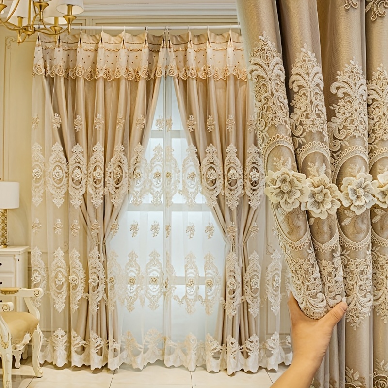 Embroidery Yarns - 1pc Luxury Double-layer European Curtains, with