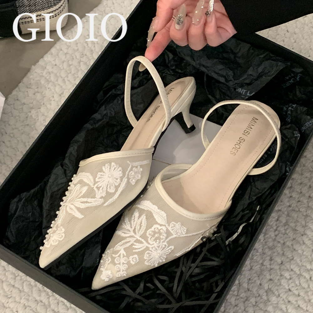 Embroidery Designer - Brand Designer White Women Pumps Mesh