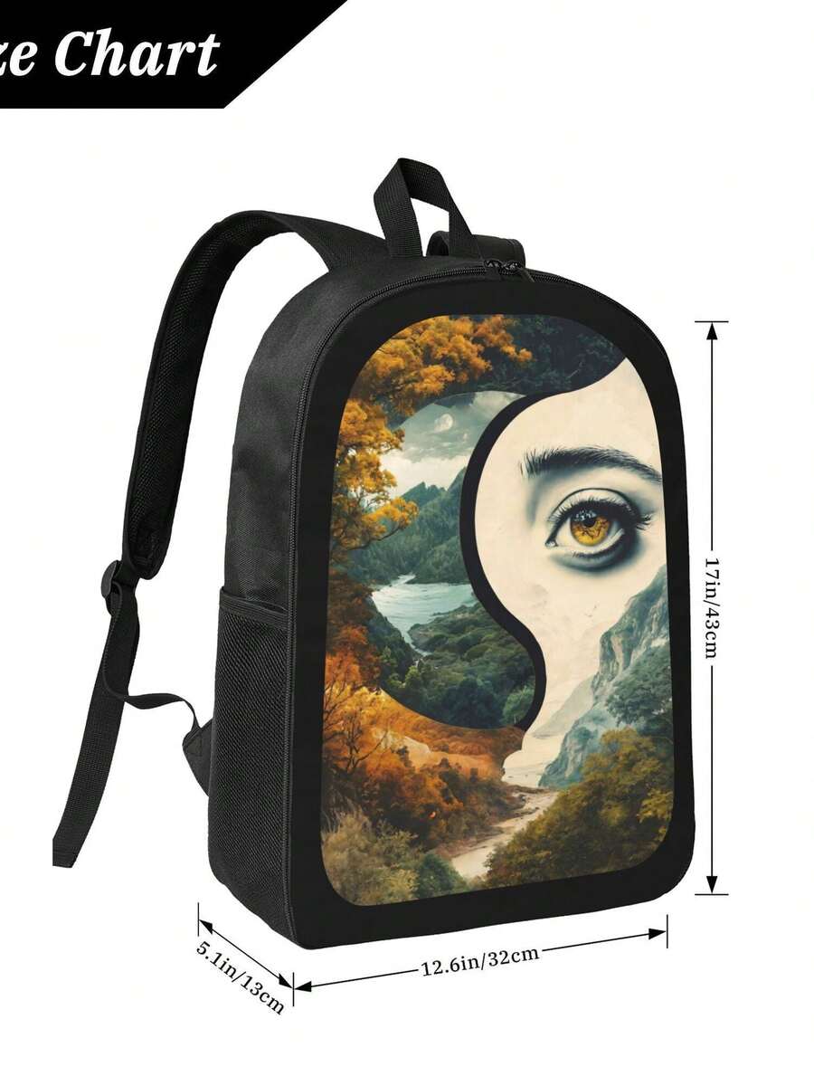 Embroidery Artist - Black Artistic Landscape Portrait Print Backpack
