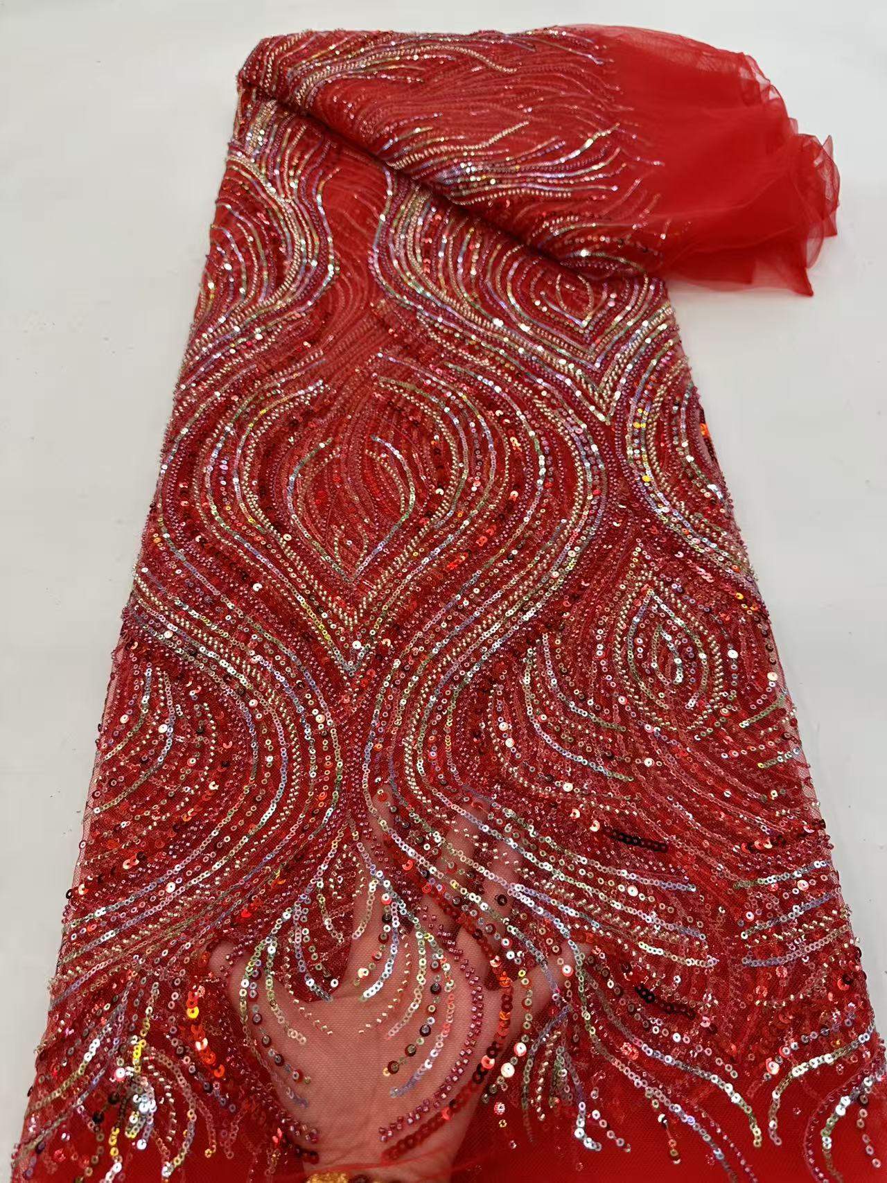 Luxury Red African Beaded Mesh - Embroidery Net Fabric recensione e prezzo