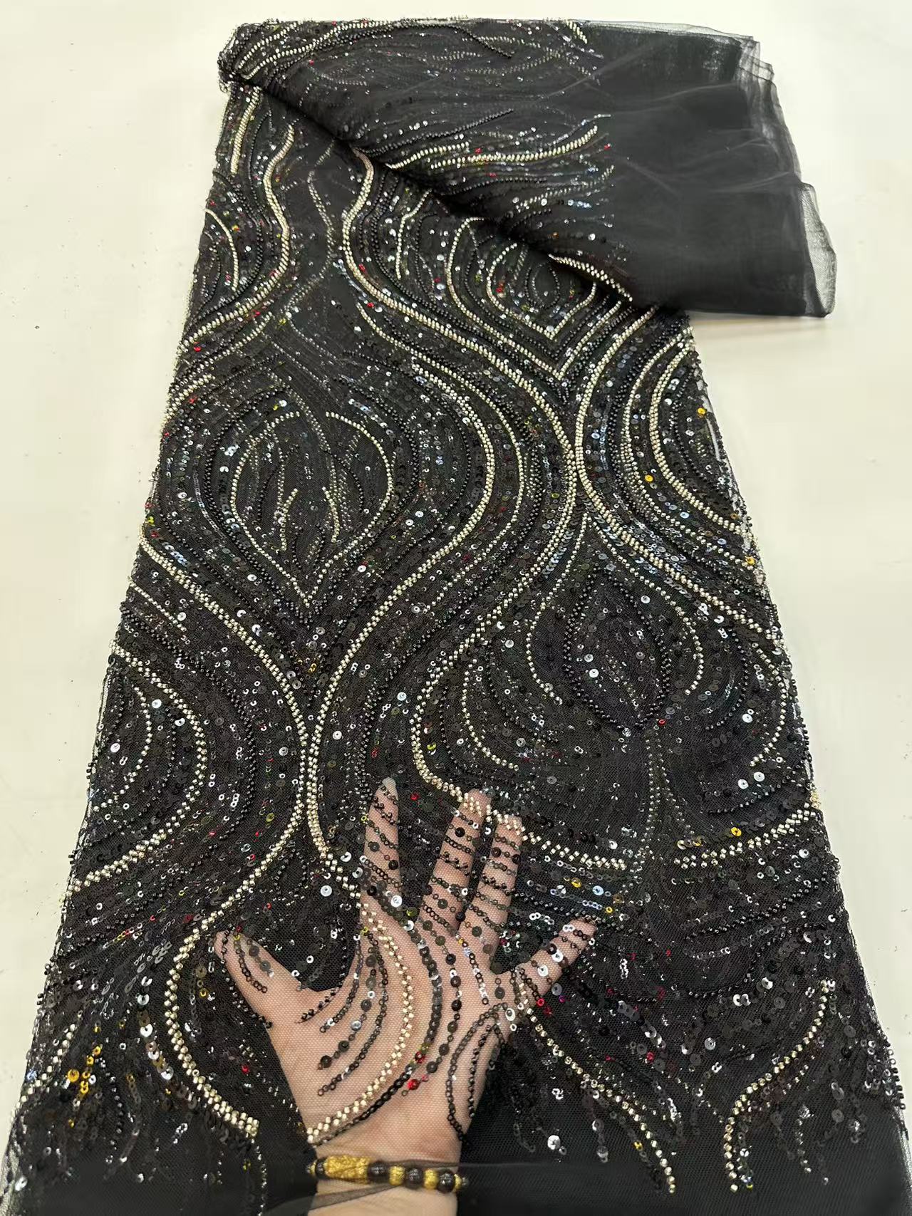 Luxury Red African Beaded Mesh - Embroidery Net Fabric recensione e prezzo
