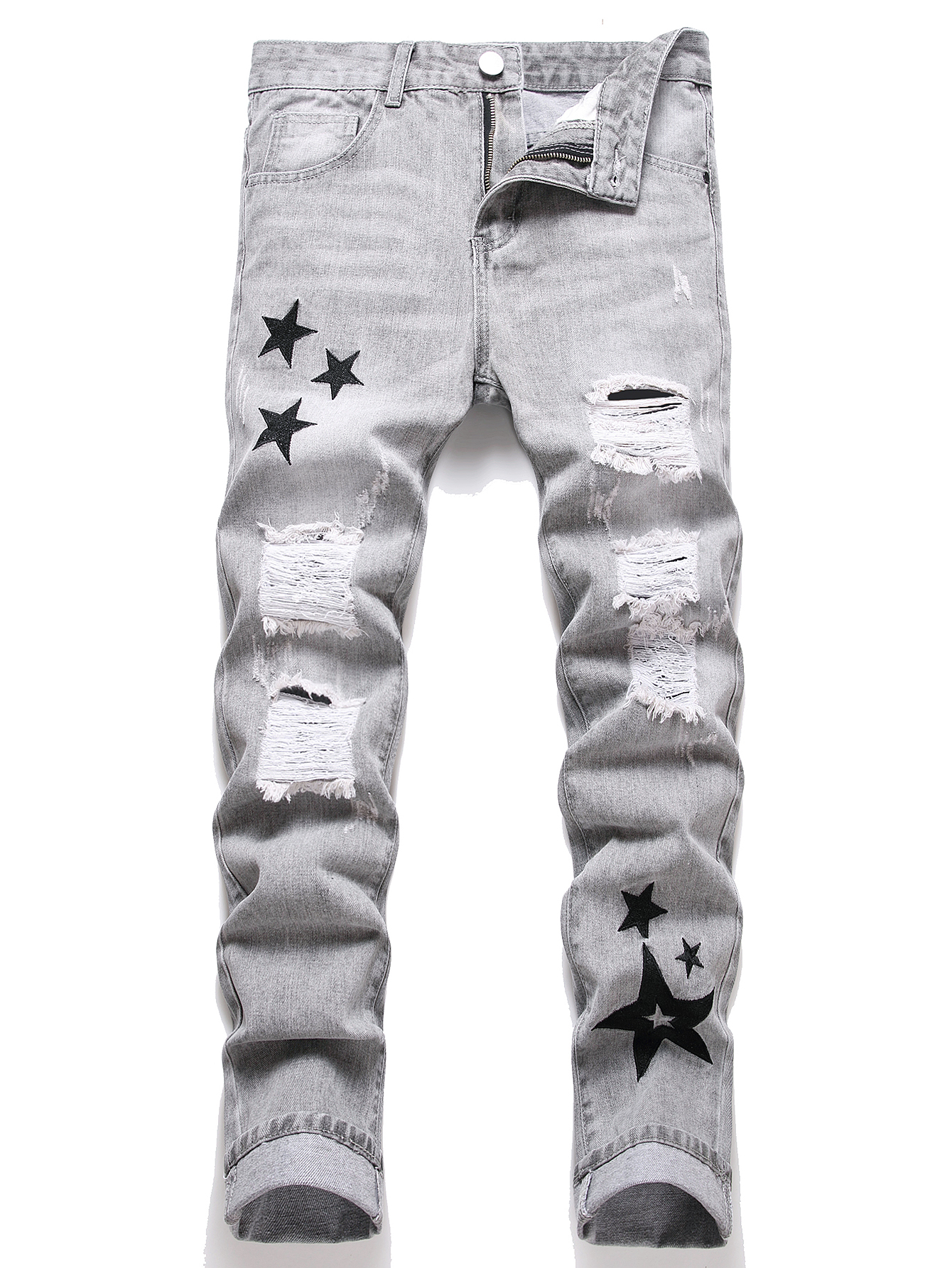 Y2K Men's Jeans - Trendy Gray  - Embroidery Effect recensione e prezzo