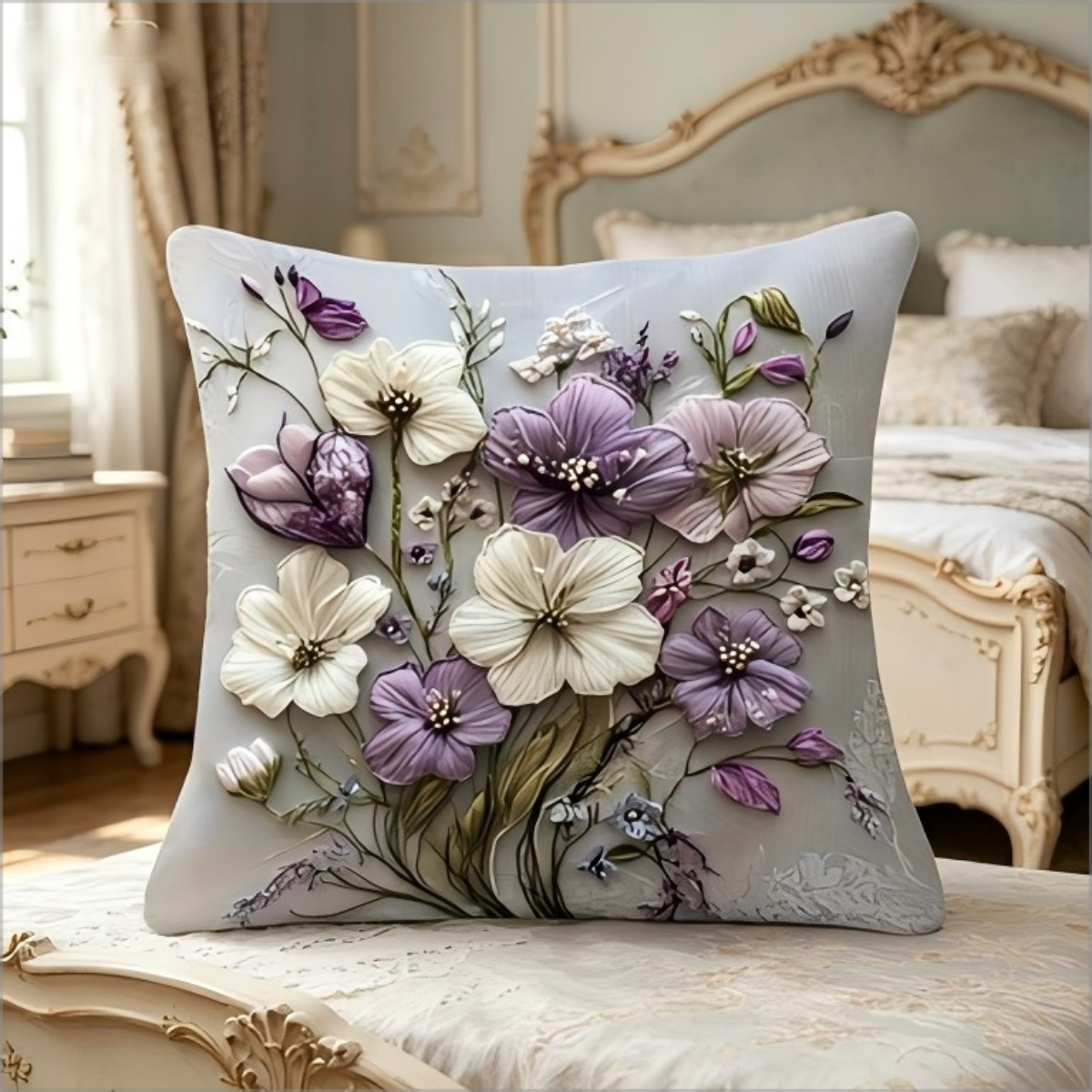 2D Effect Purple White Flower  - Embroidery Effect recensione e prezzo