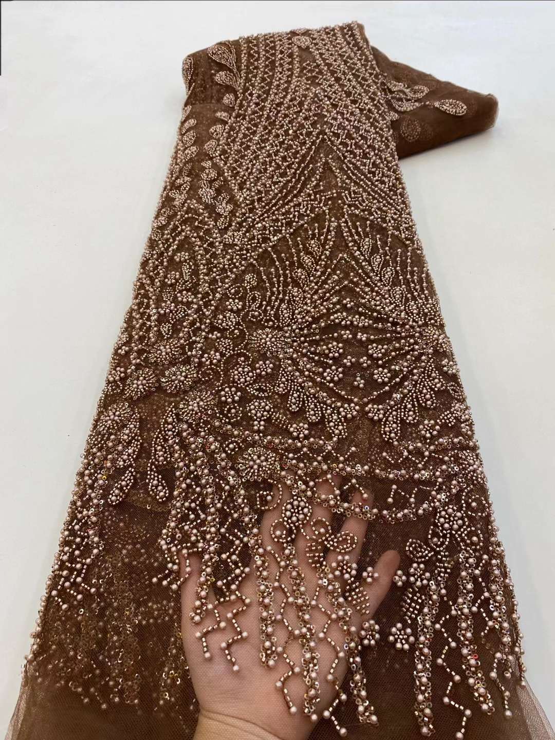 Brown Sequin Beaded Embroidery - Embroidery Net Fabric recensione e prezzo