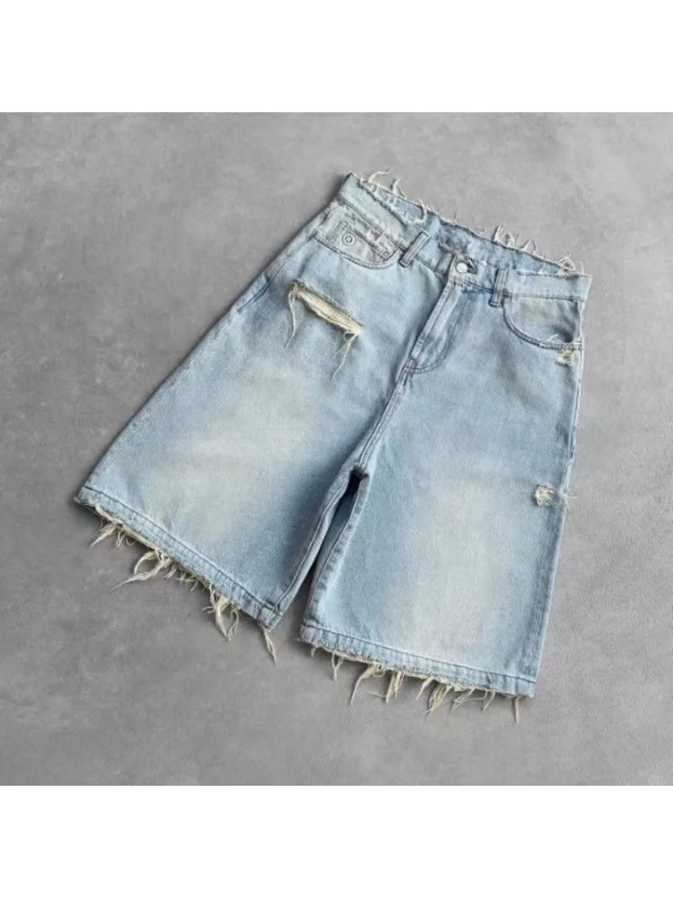 2026 Washed Ripped Short Jeans - Embroidery Effect recensione e prezzo