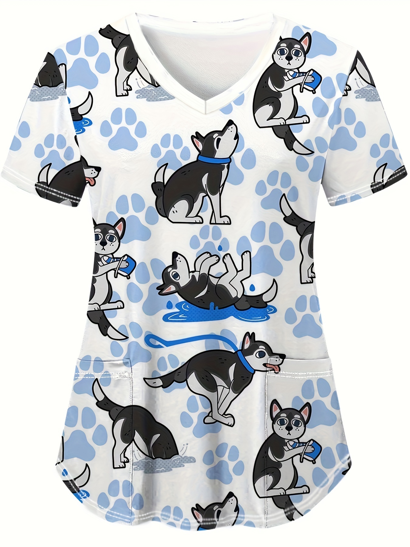 Heart Print V-Neck Stretchy Me - Embroidery Uniforms recensione e prezzo