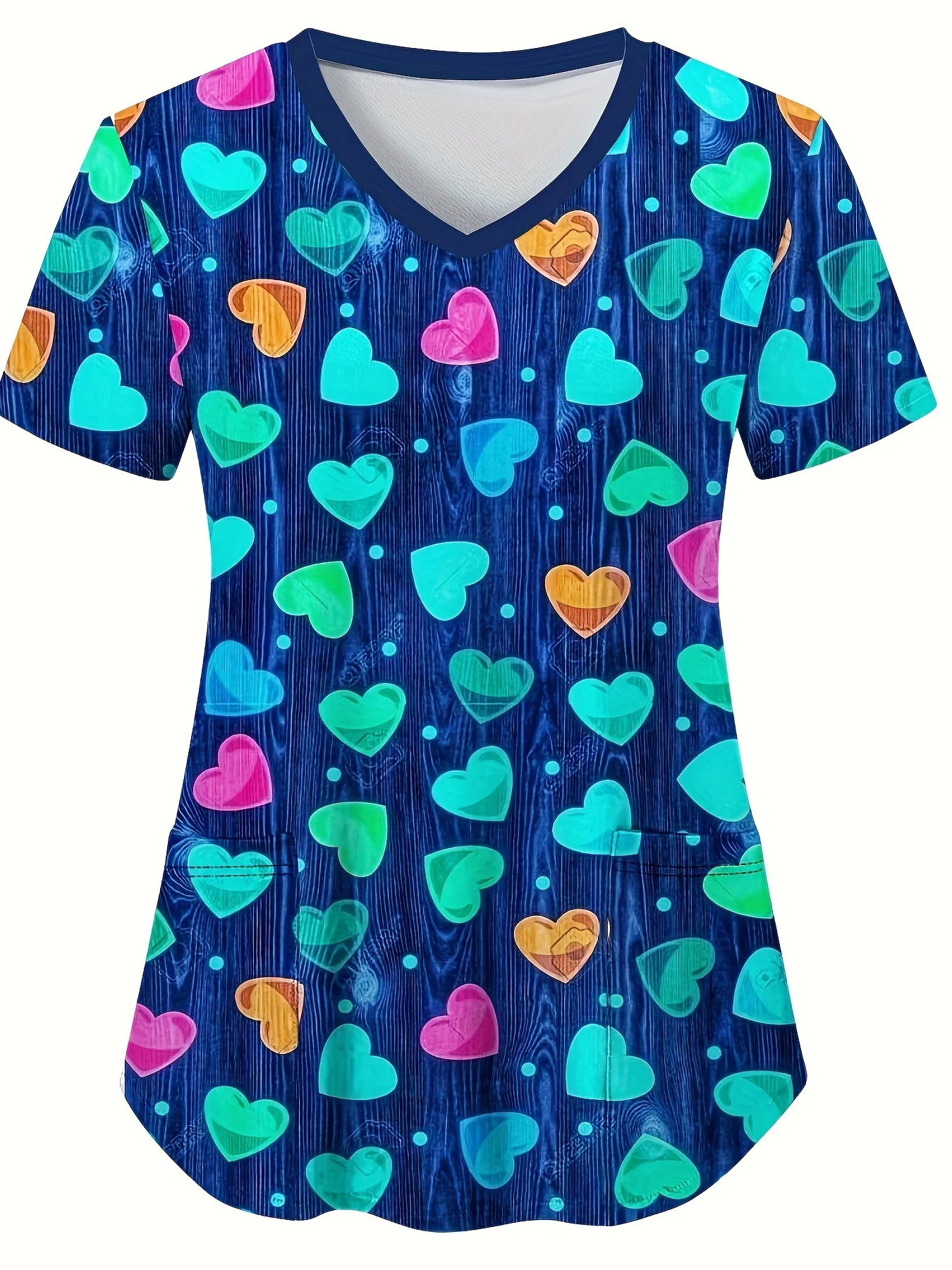 Heart Print V-Neck Stretchy Me - Embroidery Uniforms recensione e prezzo