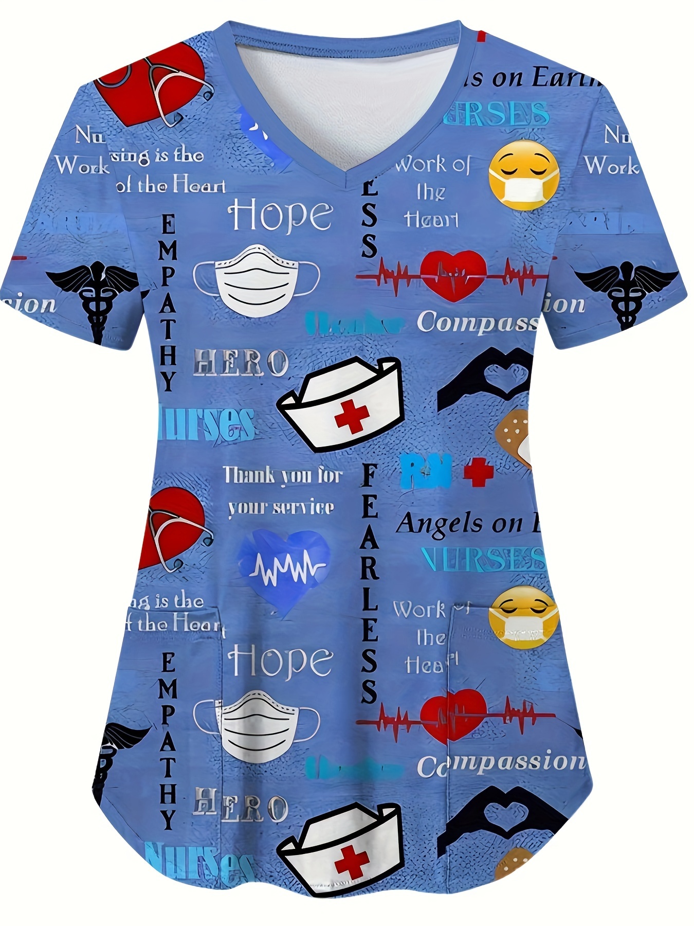 Heart Print V-Neck Stretchy Me - Embroidery Uniforms recensione e prezzo
