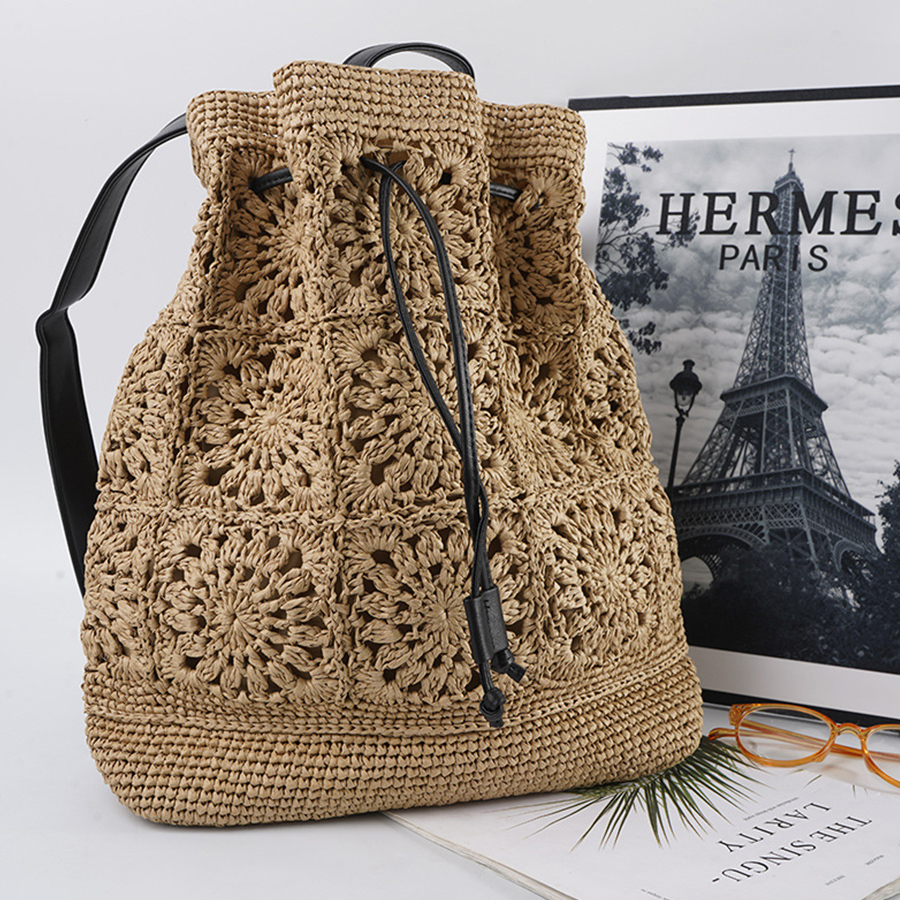 Straw Drawstring Backpack Summ - Embroidery Bali recensione e prezzo